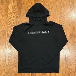 Y2K Waffe Weave American Eagle Logo Raglan Sleeve Hoodie Sweatshirt Black